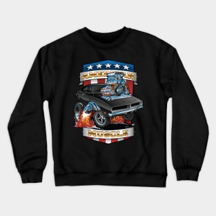 American Muscle Patriotic Classic Muscle Car Cartoon Illustration Crewneck Sweatshirt